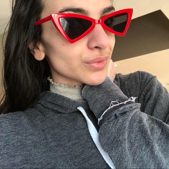 Red Slim Cat Eye Triangle Vintage Glasses - Picture 4 of 6